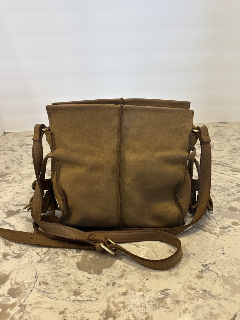 Miss Albright Anthropologie Taupe Leather Crossbody Handbag